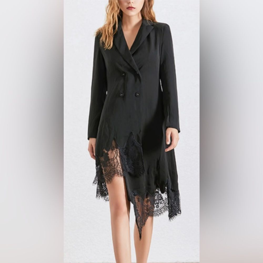 Ella Luna Black Lace Trim Blazer Dress, S
